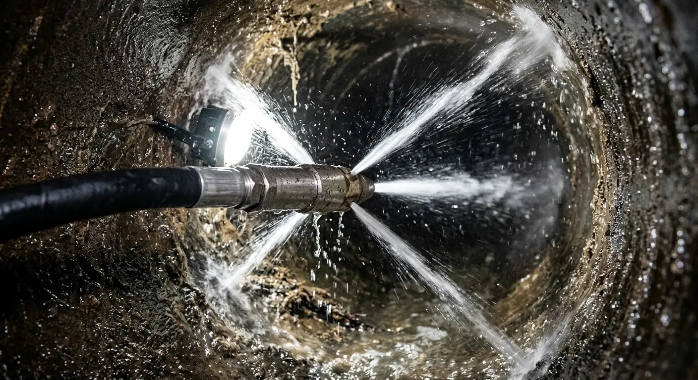 High-pressure hydro jetting nozzle cleaning sewer pipe for Sewer Cleanout in Alton